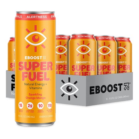 EBOOST SUPER FUEL Natural Energy and Vitamins  Orange Mango  12 Pack  12 oz