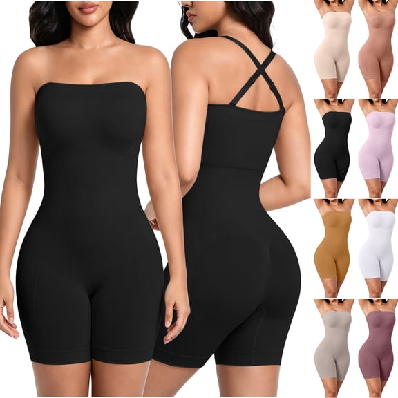 lcziwo Women's Shapewear Tummy Control Seamless Jumpsuit Butt Lifting Thigh Slimmer Bodysuit Black S