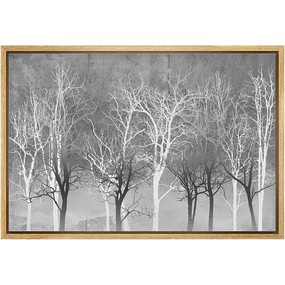 wall26 Framed Canvas Print Wall Art Gray White Winter Forest Tree Silhouette Landscape Nature Wilderness Illustrations Modern Art Rustic Multicolor for Living Room, Bedroom, Office - 16"x24&quot