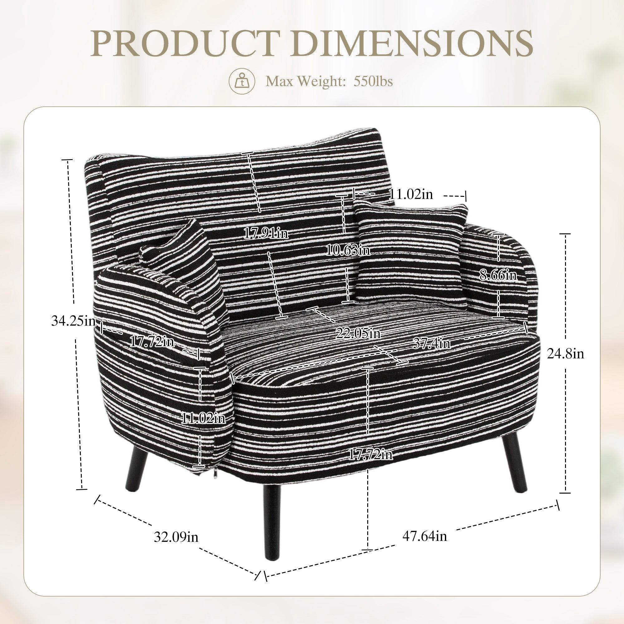 Sailvan Modern 2-Seater Loveseat Sofa with Side Storage Pockets & Armrest Pillows,Deep Seated Small Space Couch Black