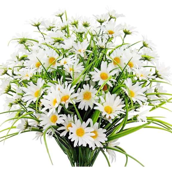 4 Bundles Artificial Silk Daisy Flowers Fake Daisies Plastics Plants Flower Faux Wildflowers Outdoor UV Resistant for Home Decor Indoor Outside Porch Patio Garden Planters Decoration (White)