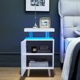 thumbnail image 4 of Modern LED Nightstand with 4 Acrylic Columns and Top Shelf, Wooden End Table with Storage Cabinet, Side Table with Horizontal Stripe Finish, Bedside Table for Bedroom Living Room, White, 4 of 9
