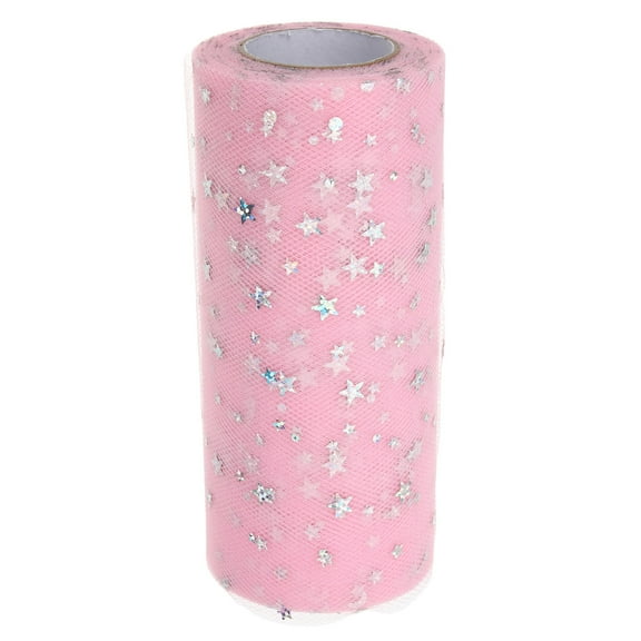 DECOMELODY Mesh Tulle Fabric Ribbon Pink for Diy Projects 1 Roll