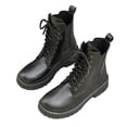 thumbnail image 6 of hopeusnice Round Toe Lace Up Elastic Panel Ankle Boots Women Leather Boots for Club Black 35, 6 of 7
