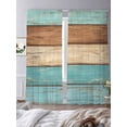 thumbnail image 3 of Farmhouse Aqua Brown Sheer Curtains 96 Inch Length 2 Panels Set Window Treatments, Vintage Wooden Striped Rod Pocket Semi Curtains for Living Room/Bedroom/Kitchen Décor, 104"W x 96"L, 3 of 7
