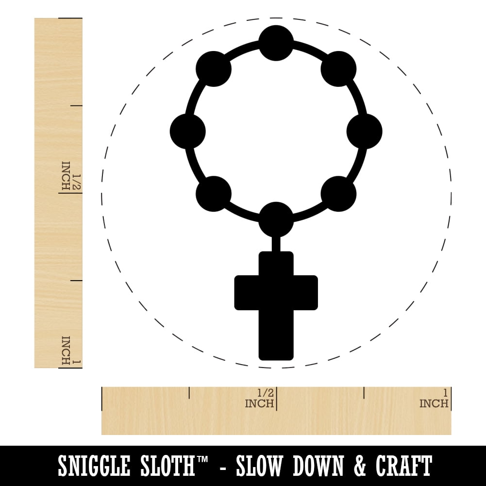 Rosary Catholic Symbol Self-Inking Rubber Stamp Ink Stamper - Brown Ink - Medium 1 Inch