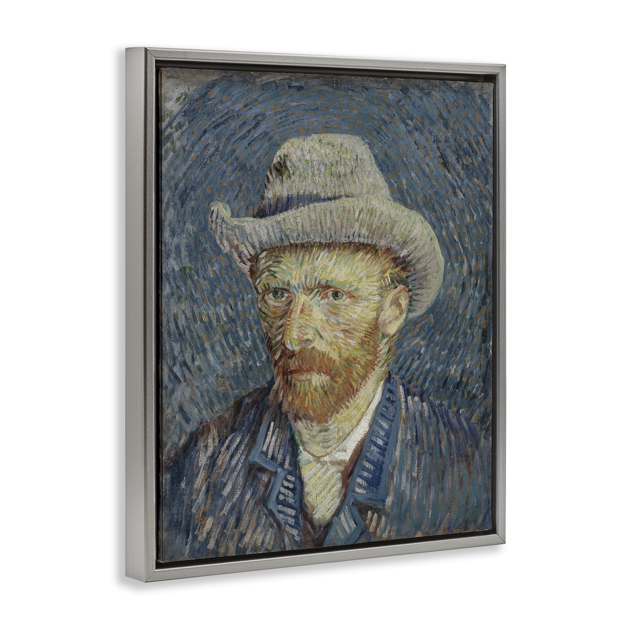 Stupell Industries Van Gogh Portrait with Hat People Painting Gray Floater Framed Canvas Art Print Wall Art, 25 x 31