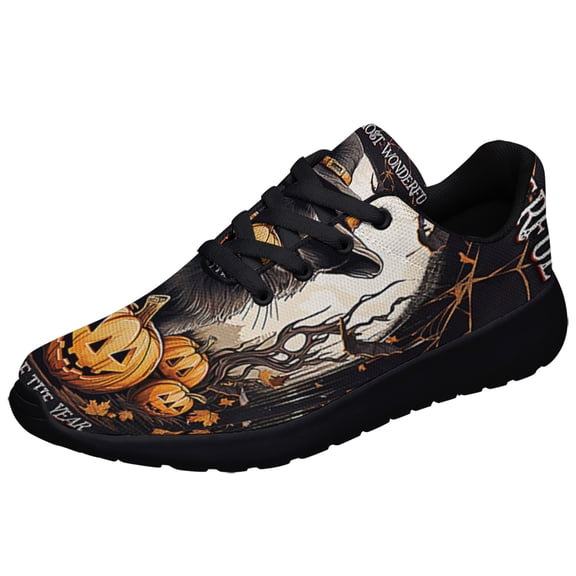 Halloween Black Cat Witch Pumpkins Shoes Sneakers Black Size 3.5