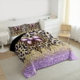 thumbnail image 3 of Manfei Chic Bow Bowtie Queen Comforter Set,Wild Cheetah Print Bedding Sets,Purple Gold Brown Bedding Comforter Set For Girls Teens,Ultra Soft Home Decor Reversible,3 Pieces, 3 of 8