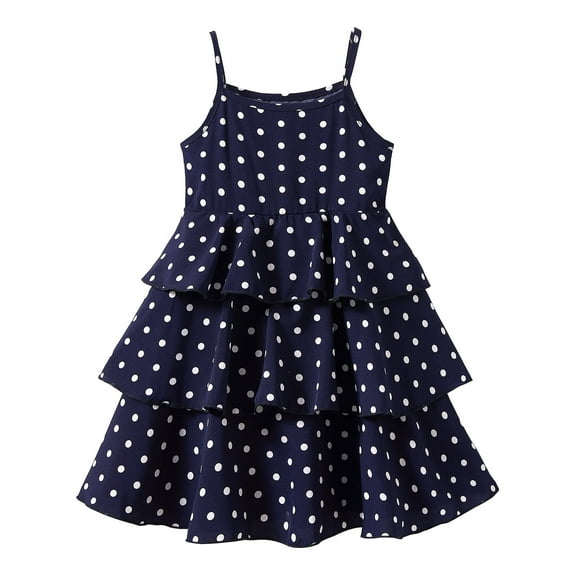 LittleSpring Spaghetti Strap Dress for Big Girls, Polka Dot, Navy Blue, Size 12