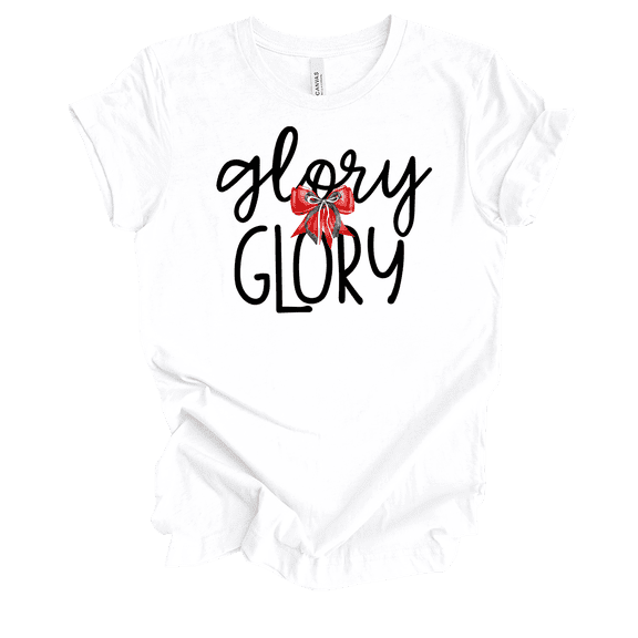 Trenz Shirt Company Womens Cute Football Glory Glory Bow Short Sleeve T-Shirt-White-Small
