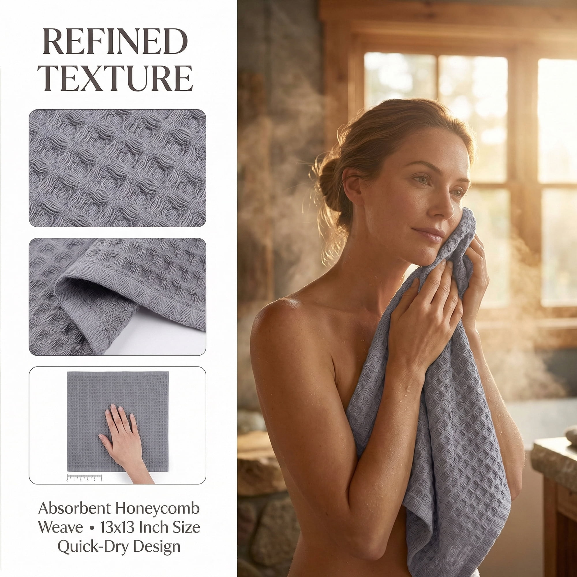 Unique Bargains Cotton Waffle Soft Quick Dry Lint Free Face Cloths 13x13in Brown 6pk