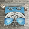 thumbnail image 3 of Ambesonne Pug Quilted Bedspread Set 3 Pcs, Portrait with Sunglasses, King Size, Black Pearl Blue, 3 of 3
