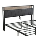 thumbnail image 5 of PAPROOS Full Size Bed Frame, Metal Platform Bed with Upholstered Storage Headboard, 2 drawers, Charging Station, Full Bed Frame with Metal Slats, Gray+Black, 5 of 9
