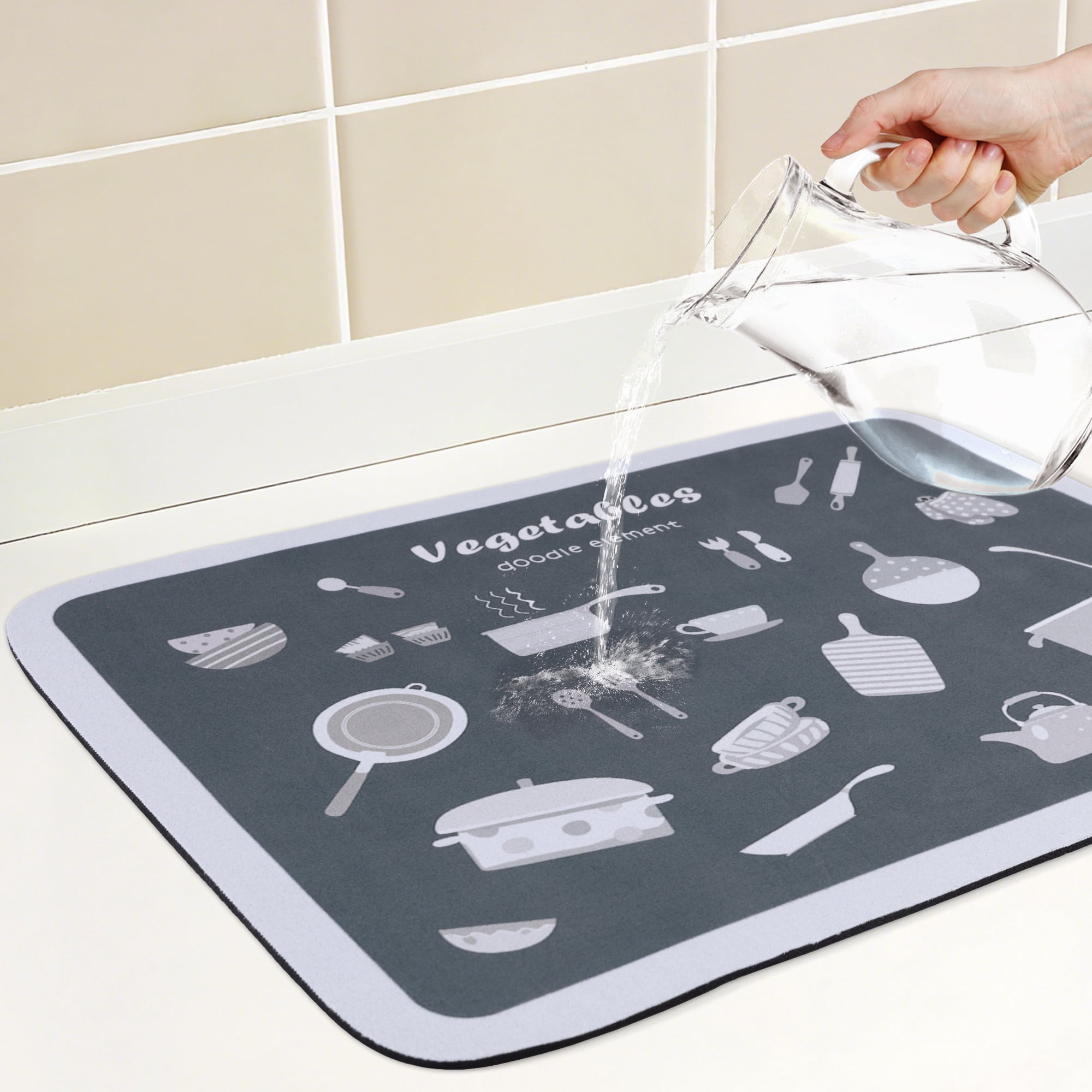 Unique Bargains Diatomaceous Stone Dish Drying Mat for Kitchen Gray 19.7*15.7 inch