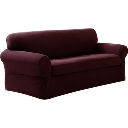 Maytex Stretch Pixel 2 Piece Sofa Furniture Cover Slipcover, Wine Red