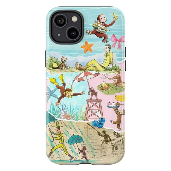 Cute Curious Monkey Ocean Adventure Phone Case, Kawaii Summer Beach Aesthetic Protective Cover for iPhone 16 15 14 13 12 11 Pro Max Plus Mini