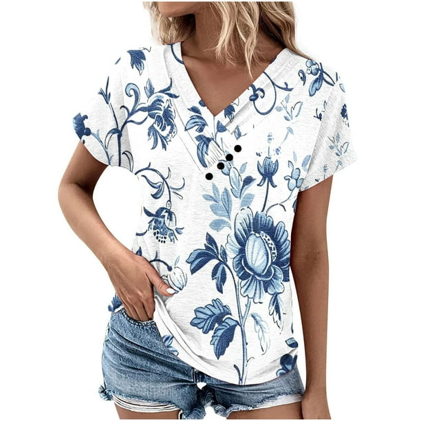 Mujeres de Verano Superior, V-Cuello Casual Camiseta de Moda de Manga Corta Hecha de Cómodo Estante de Imitación para Toda la Temporada de Uso Diario, Camisetas Cortas para Mujeres