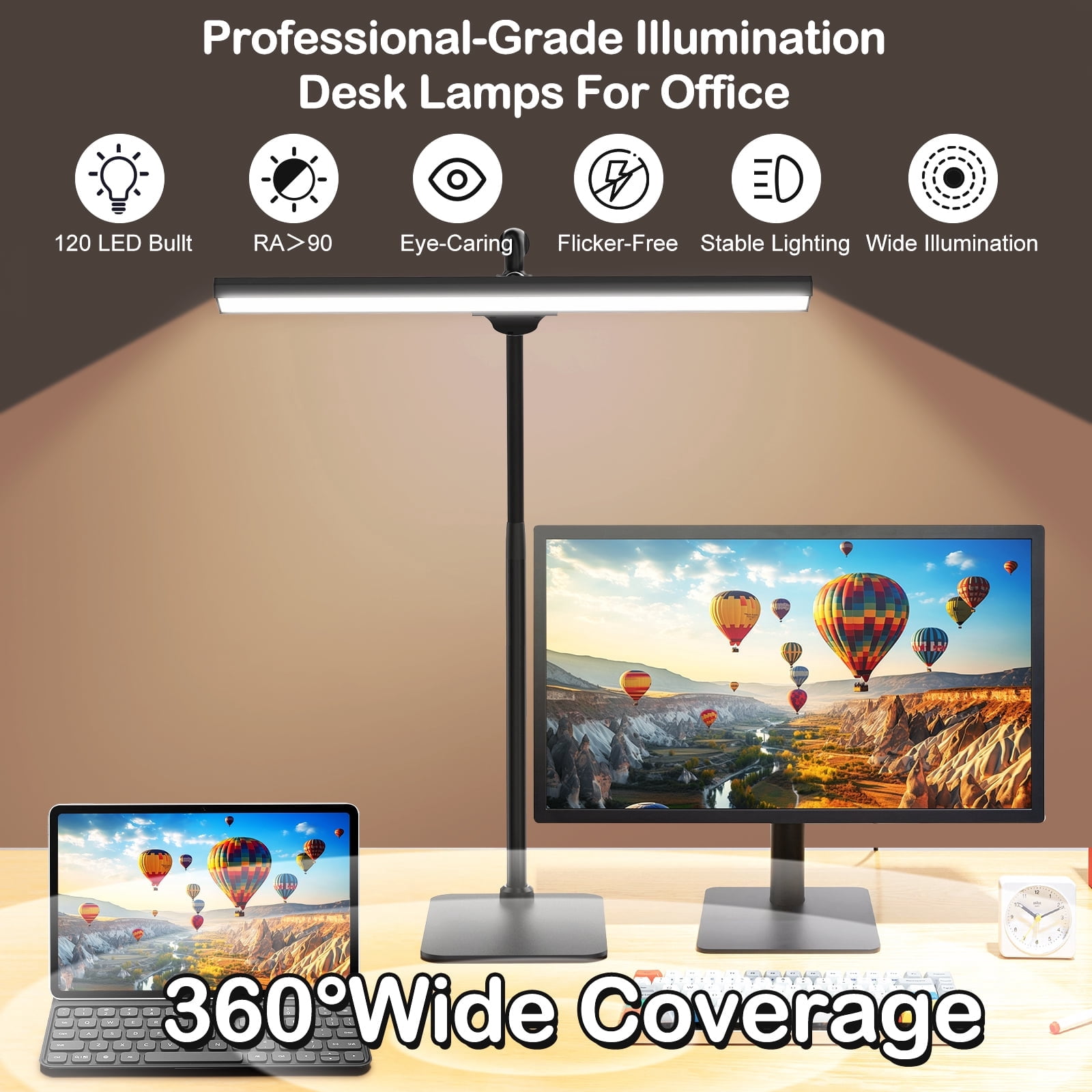 Lococo LED Desk Lamp, Tall Gooseneck, 5-Level Dimmable Brightness & Color for Home Office