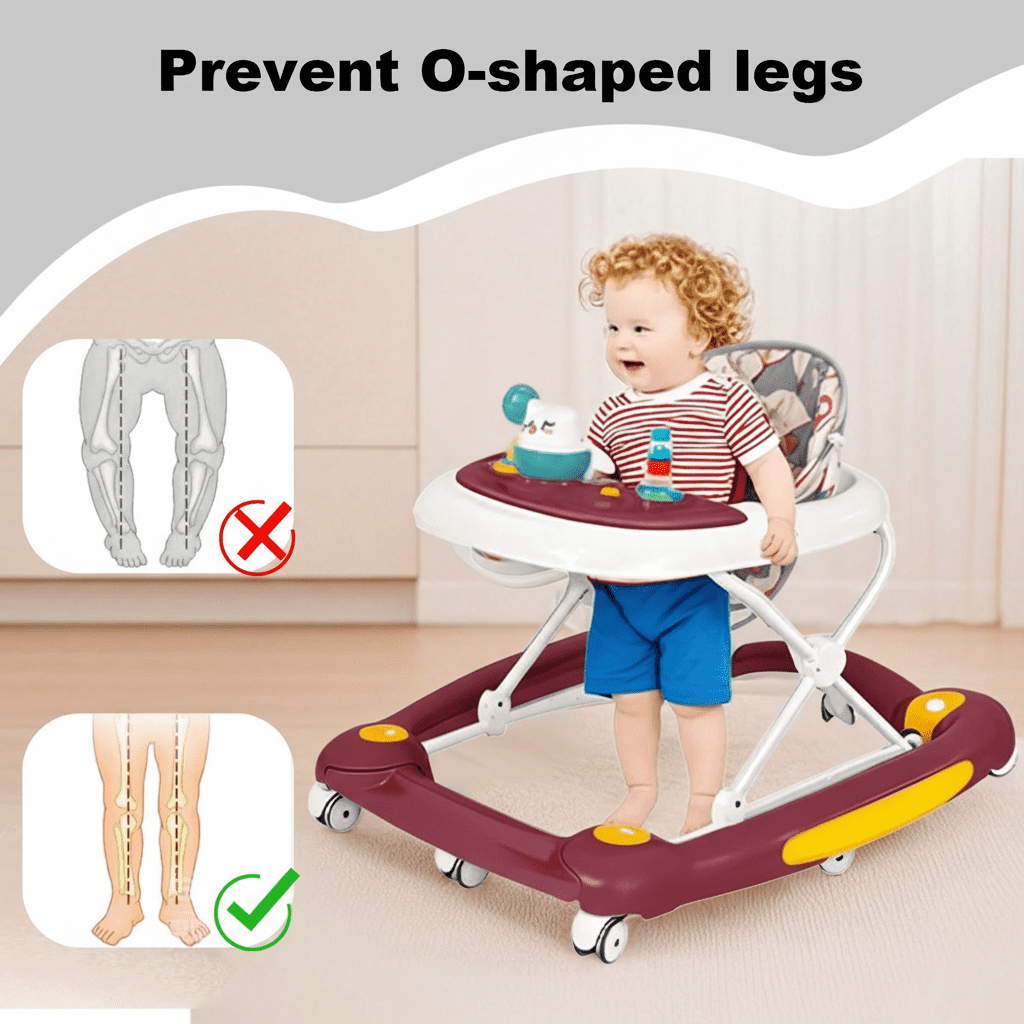 XunKA 6-in-1 Multifunctional Baby Walker, Foldable Push Walker with Musical Activity Station for 6-24 Months,Red.