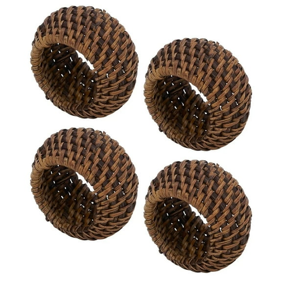 Fennco Styles Hand Woven Rattan Decorative Napkin Rings, Set of 4 - Brown Napkin Holder for Home, Farmhouse Dcor, Banquets, Family Gathering and Special Occasion