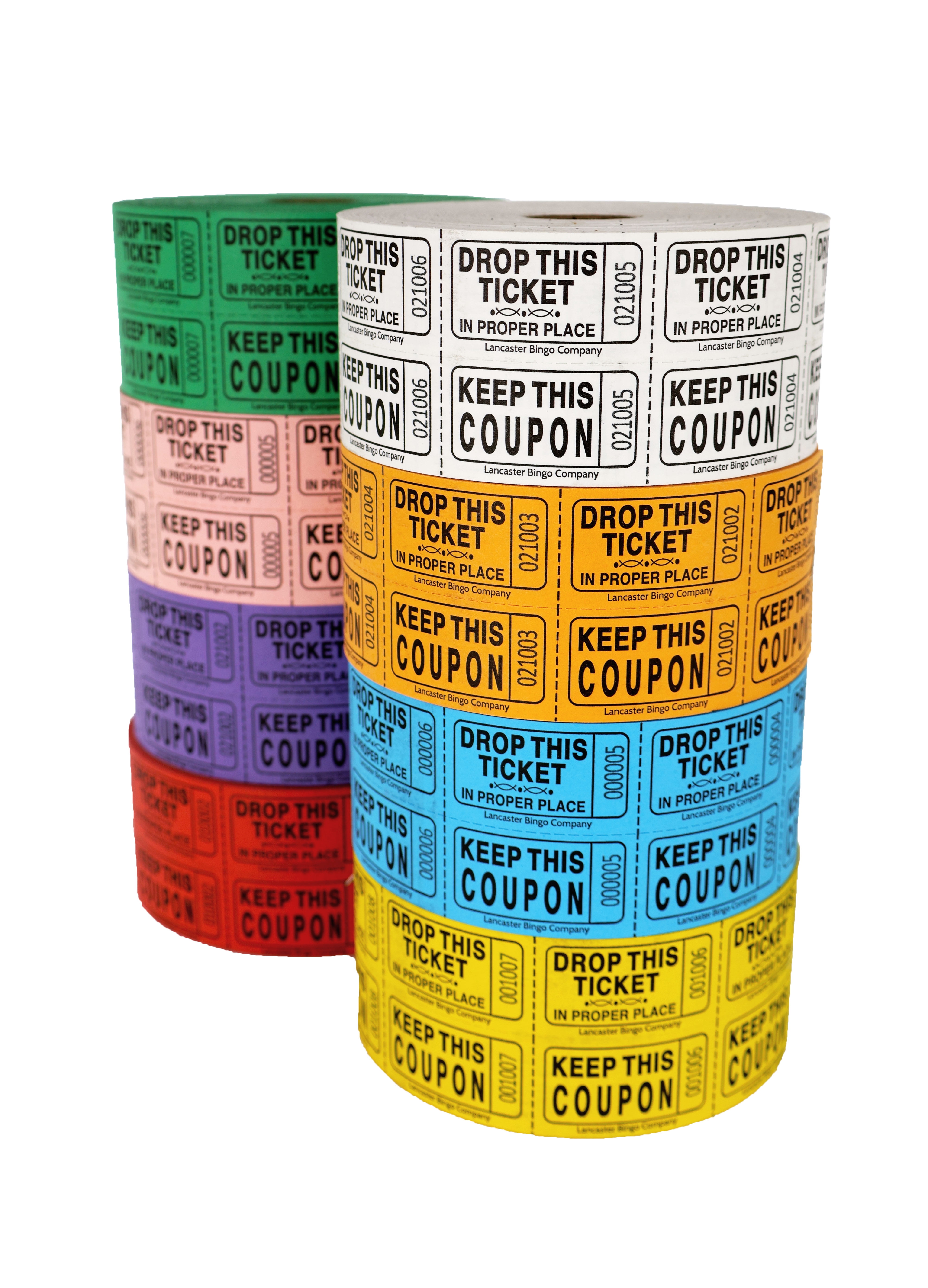Double Row Roll Ticket 1,000 Consecutively Numbered, Perforated Keep This Coupon Ticket Roll 4 Pack Assorted Colors