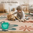 thumbnail image 4 of ODIKA 4'x6' Green Clay Botanical Motif Pattern Design Washable Area Rug Abstract Floral with Shapes Pet Friendly, Non-Shedding for Bedroom, Reading Nook, 4 of 7