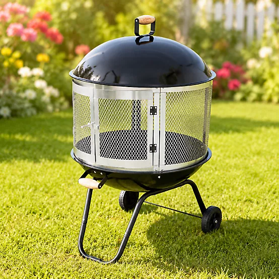 28" Wood Burning Fire Pit with Wheels, Portable Outdoor Steel Fire Pit for Patio & Backyard