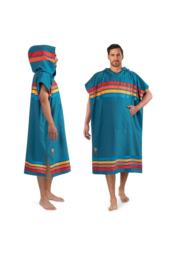Surf Poncho Changing Robe with Hood, Quick Dry Microfiber Wetsuit Changing Towel for Surfing Beach Swim Outdoor Sports Men, Absorbent Wearable Towel Cover Up with Pocket, Sunset Blue