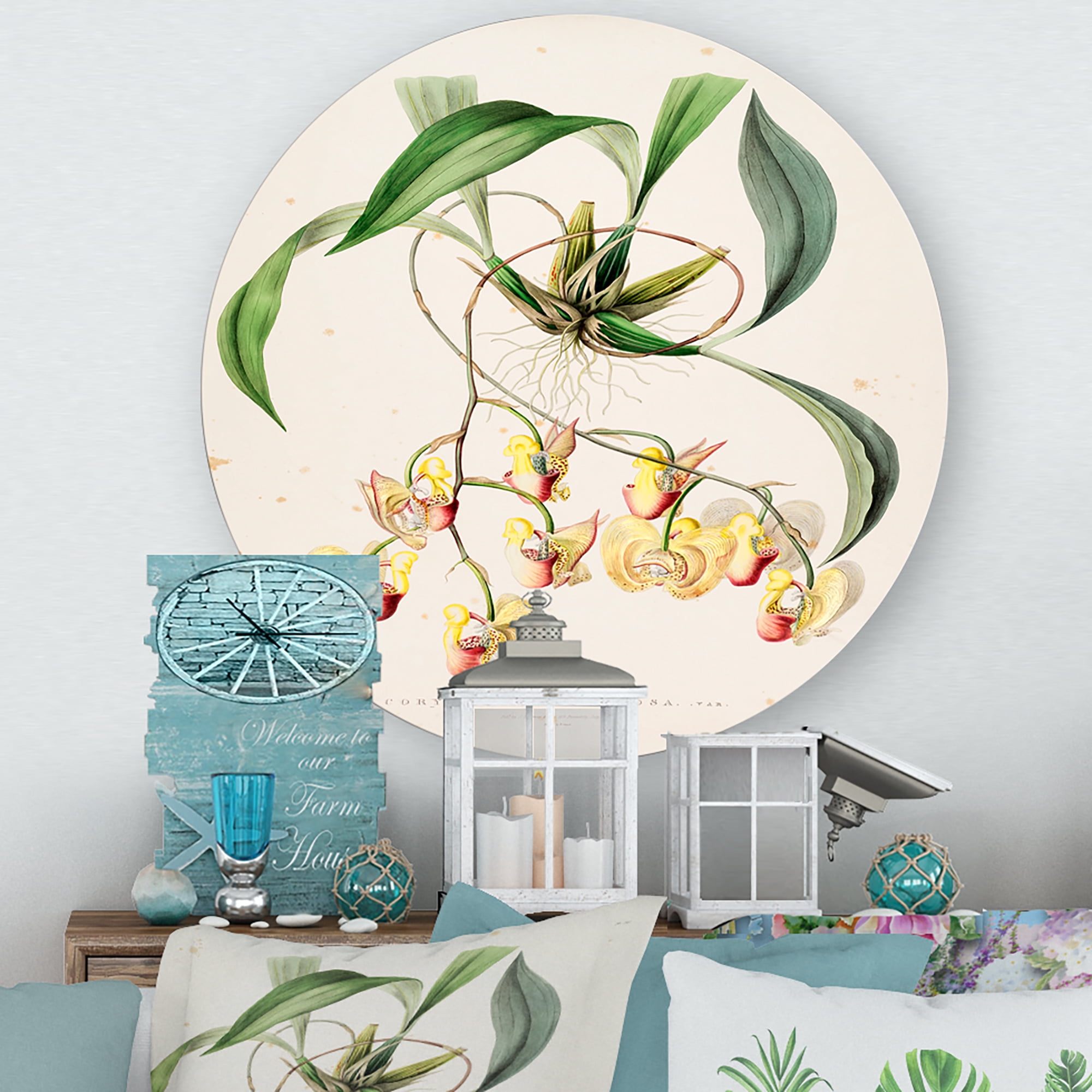 Designart 'Blossoming Vintage Flower I' Traditional Circle Metal Wall Art 23x23 - Disc of 23