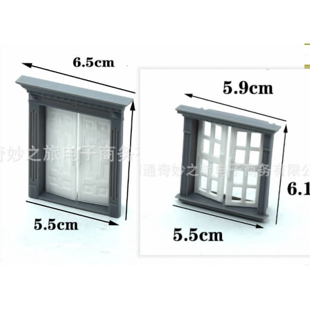 KAKOWELY 1 Set Dollhouse Window: Dollhouse Building Material Door Window Fences - Diy Miniature House Kit For Sand Table Model Architecture Making,2.83X"X2.56"X2.17"