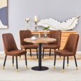 thumbnail image 2 of TesNus 5 Piece Round Dining Table Set, 31" Wood Grain Water Wave Table with Brown Upholstered Chairs, Gold Tip Legs for Kitchen and Small Dining Room, 2 of 8