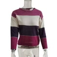 thumbnail image 4 of Chandail pour Femmes à Blocs de Couleur à Rayures, Col Rond, Chandail pour Femmes, Blouse à Manches Longues Longues, Violet, P, 4 of 5