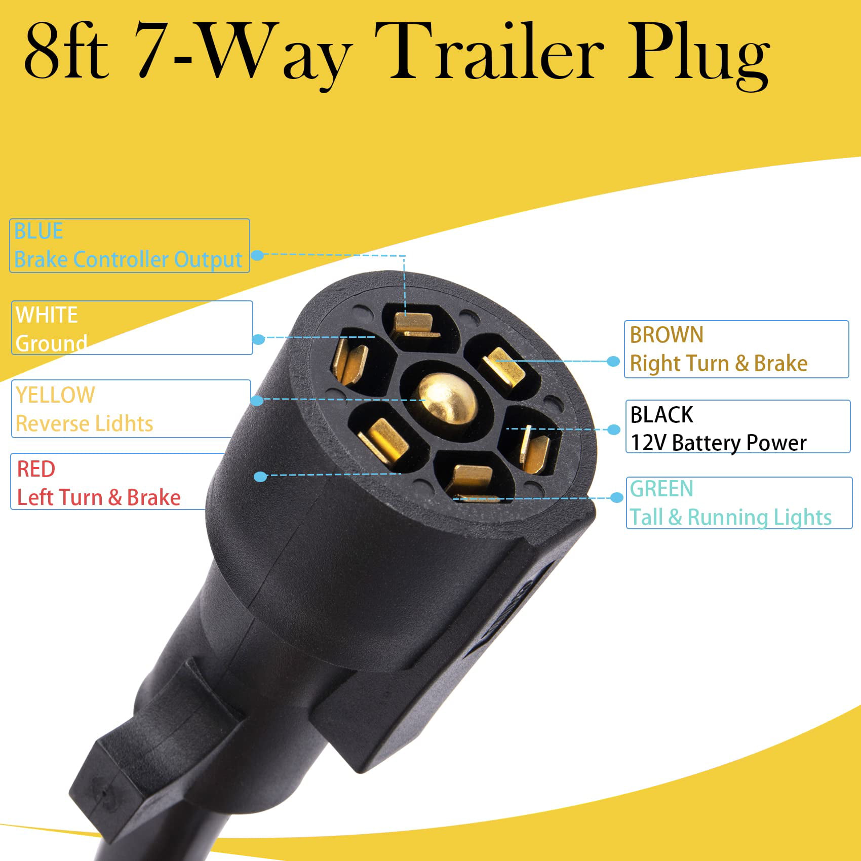 7 Way Trailer Extension Cord - 4 feet - Double Prongs Connector – GWA Auto  Parts