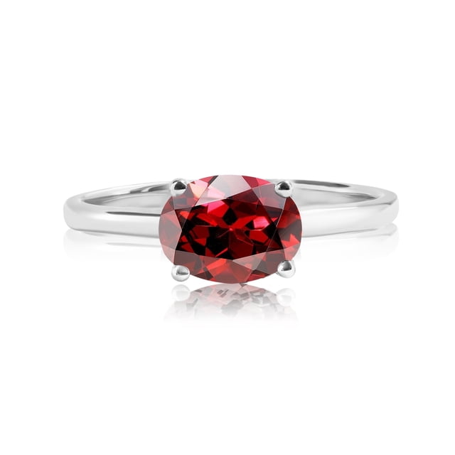 JeenMata Anillo de Compromiso Solitario con Granate Rojo de Corte Ovalado de 1,25 Quilates (Piedra Natal de Enero) en Oro Blanco de 18 K sobre Plata