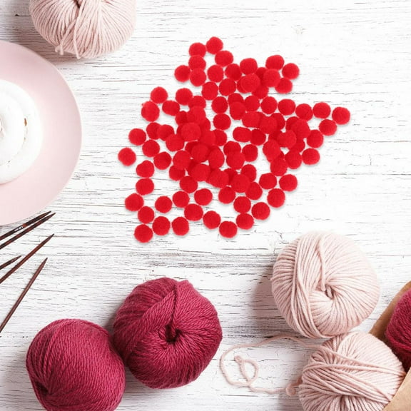 Supvox 100pcs Fuzzy Balls for Crafts Red Polyester Toy Parts Whimsical Style Christmas Party