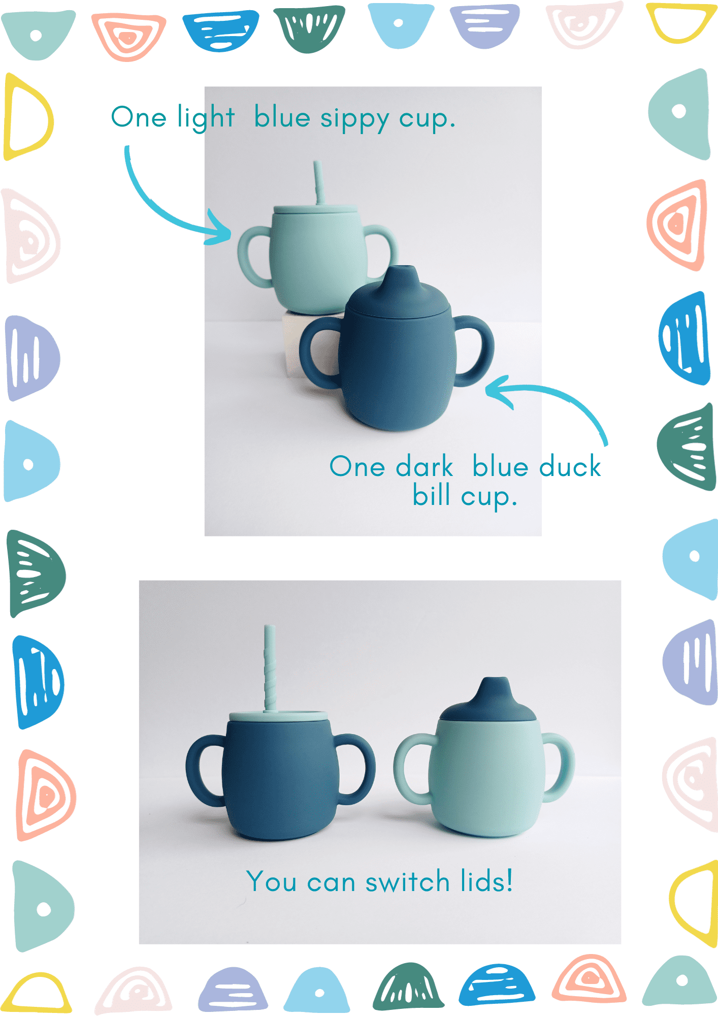 Lauka Inc. 2pk Spill Resistant Silicone Sippy Cup, BPA-Free, 4.5 oz, Male, 6 Months - 3 Years, Blue