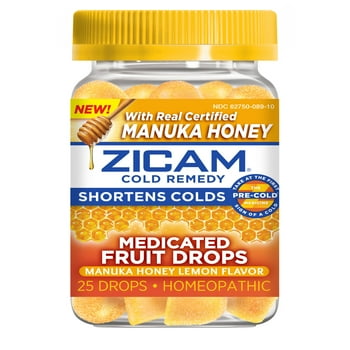 Zicam Zinc Cold Remedy Medicated Fruit Drops Manuka Honey Lemon Flavor 25ct