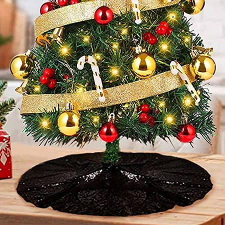 

ShinyBeauty Mini Tree Skirt Small Tree Skirt Embroidered and Sequined Holiday-Black-Sequin Tree Skirt-24Inch Christmas Tree Skirt Christmas Decorations Small/Slim/Pencil/Tabletop Trees