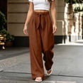 thumbnail image 2 of Women Solid Color Tie Elastic Waist Long Pants, Loose Casual Trousers with Side Pockets, Daily Walking Vacation Pants Brown S(S), 2 of 9