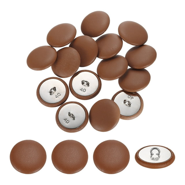Paquete de 15 botones cubiertos de cuero, botones de costura redondos de vástago de metal de 25mm 40L para ropa, abrigos, sombreros, decoración de sofá, manualidades DIY, marrón claro