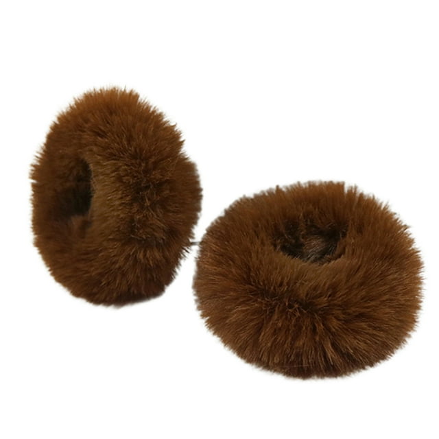 Trayknick 2Pcs Bright Color Simple Hair Ties Handmade Faux Rabbit Fur Furry Scrunchies Hair Accessories
