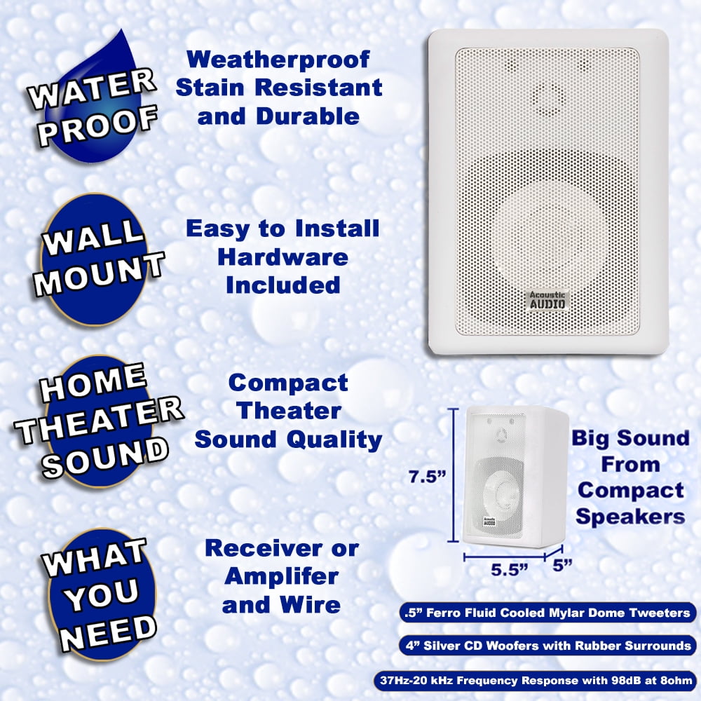 Acoustic Audio 151W Indoor Outdoor 2 Way Speakers 600 Watt White Pair