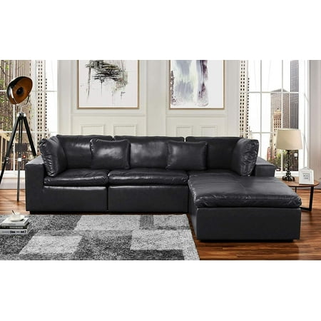 Large Leather Sectional Sofa L Shape Couch With Wide Chaise Black