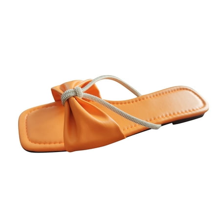 

YUHAOTIN Slippers for Women with Back for Narrow Feet Ladies Fashion Solid Color Leather Rhinestone Butterfly Knot Open Toe Flat Slippers Orthopedic Slippers for Women Sock Slippers