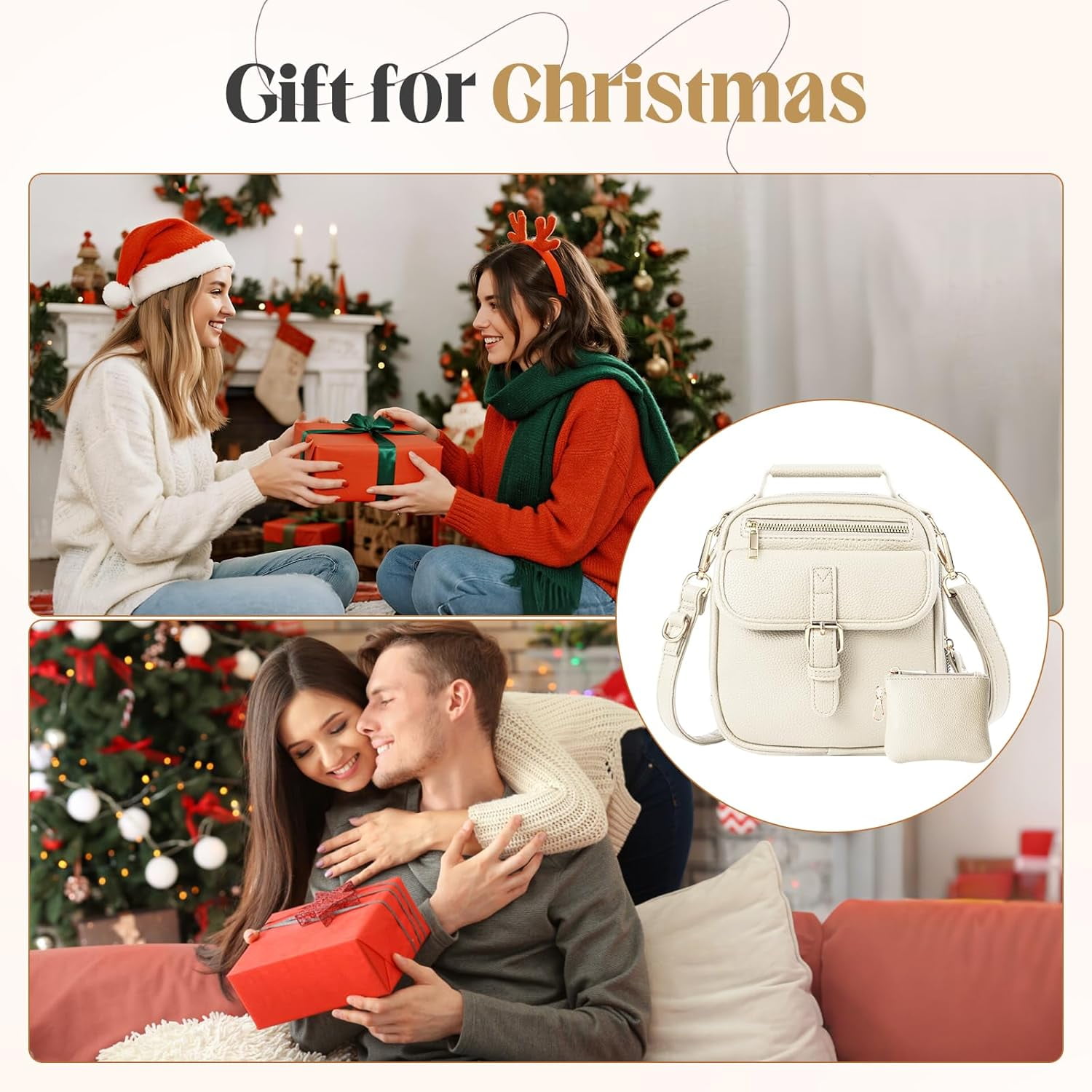 Vegan Crossbody Leather Bag for Women with 2 Adjustable Straps, Anti-Theft RFID Messenger Bag with Wallet, Small Shoulder Bag for Daily Travel