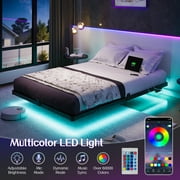 Kbun Full Floating Bed Frame with Smart LED Lights and Charging Station, Heavy Duty Metal Platform Bed Frame, Noise-Free, Under-Bed Storage, No Box Spring Needed