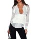 thumbnail image 3 of Sunloudy Conjunto de blusa casual para mujer, camisa de solapa de color sólido de manga larga + chaleco ajustado, blanco Sunloudy moda, 3 of 9