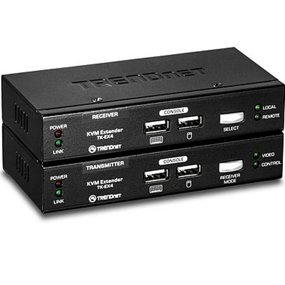 TRENDnet KVM Extension Kit Extend Keyboard/Video/Mouse Controls up to 100 Meters (328 ft.) Hot-Keys Transmitter Receiver PS/2 VGA TK-EX4 Black
