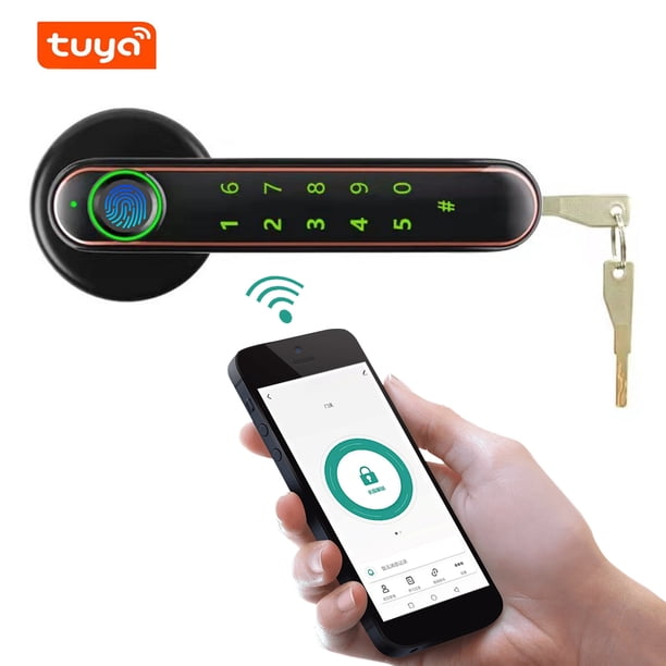 Cerradura de puerta electrónica inteligente Huella digital/Contraseña/Desbloqueo de llave (aplicación Tuya)